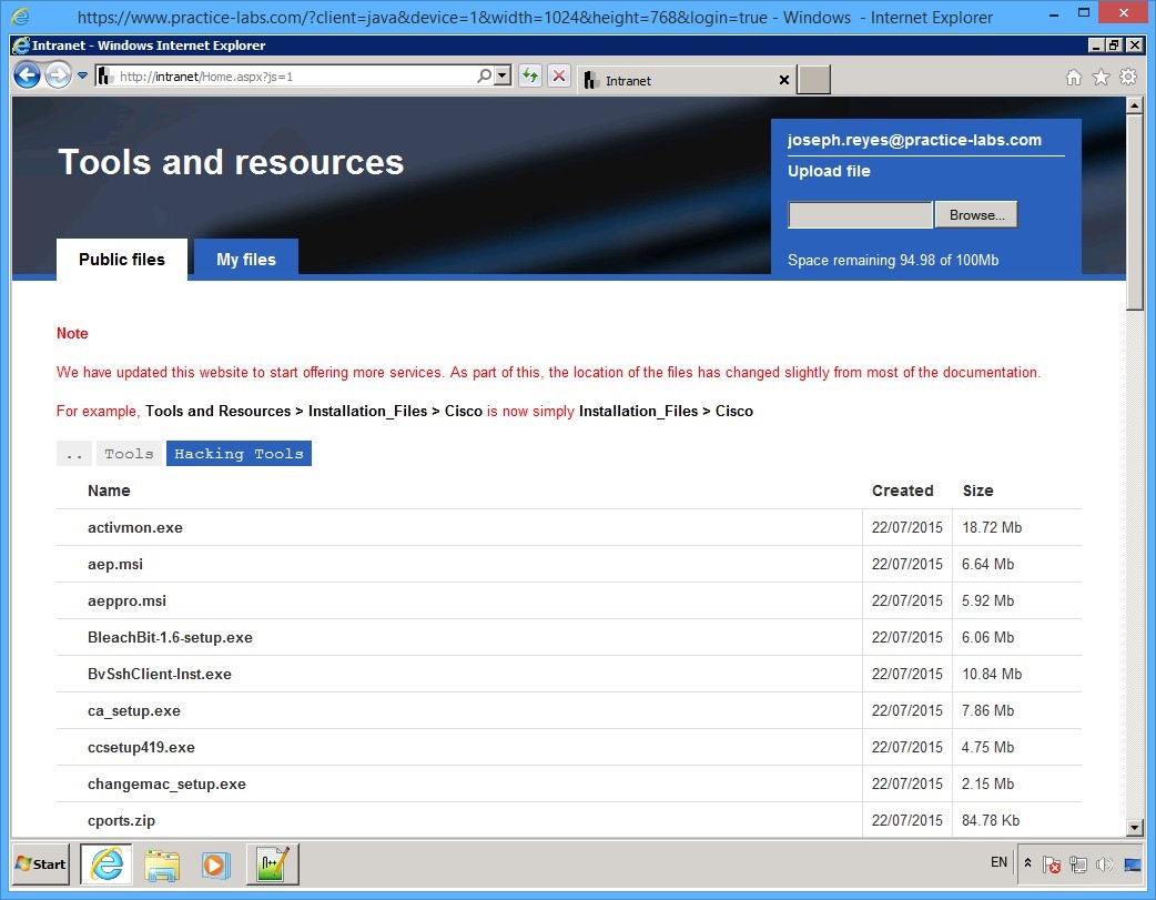 Practice Labs screenshot.